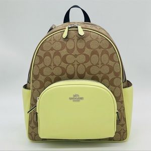 Coach Court Backpack in Signature Canvas and Pale Lime Green